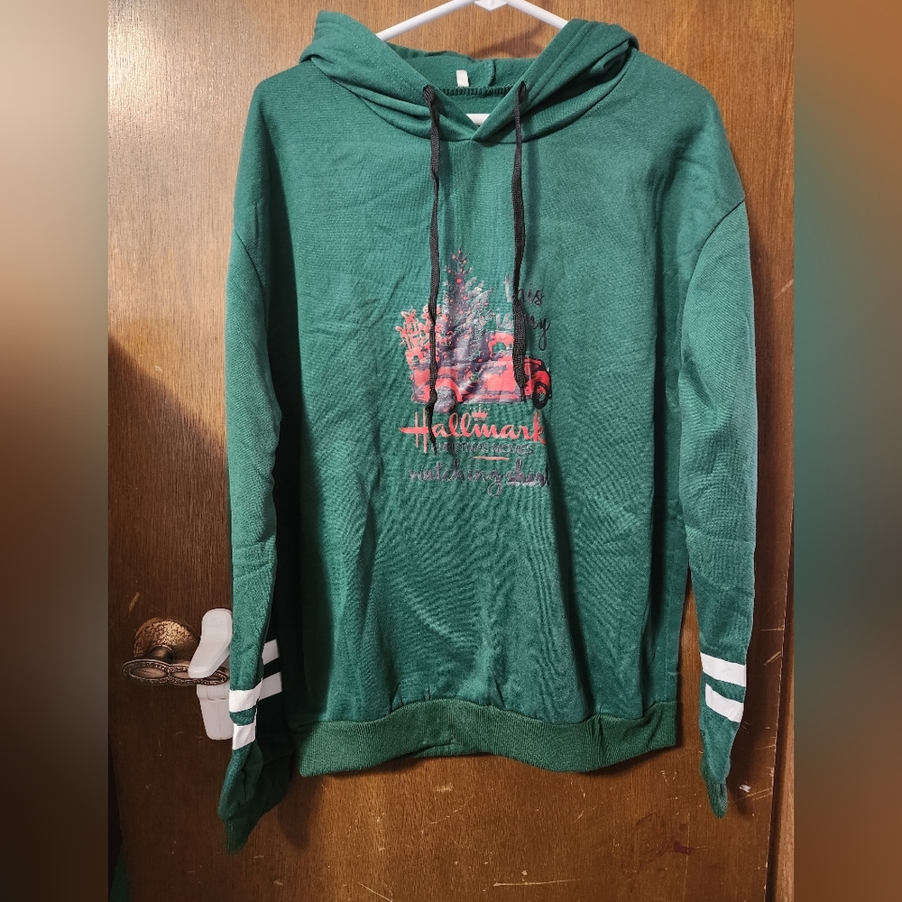 Womens Green Hallmark Movie Watching Sweater lightweight hoodie XL